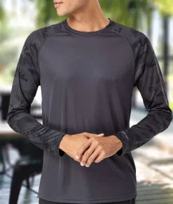 Men Nayked Apparel Workout Wear>Men'S Cayman Performance Upf Camo Colorblock Long Sleeve T-Shirt