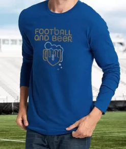 Men Nayked Apparel T-Shirts>Men'S Ridiculously Soft Cotton Long Sleeve Graphic Tee | Football And Beer