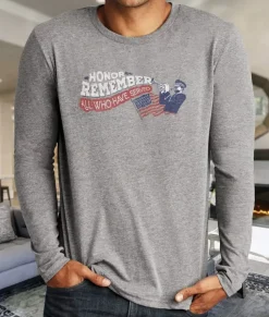 Men Nayked Apparel T-Shirts>Men'S Ridiculously Soft Lightweight Long Sleeve Graphic Crew Shirt | Honor And Remember