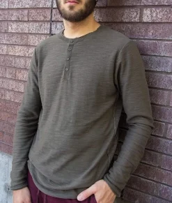 Men Nayked Apparel Shirts>Men'S Slub Knit Raw-Edge Henley/Discontinued