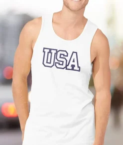 Men Nayked Apparel Tanks>Ridiculously Soft Men'S Usa Text Tank