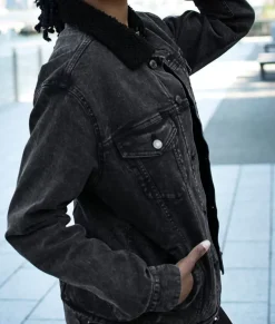 Men Nayked Apparel Outerwear>Unisex Soft Sherpa Lined Vintage Denim Jacket