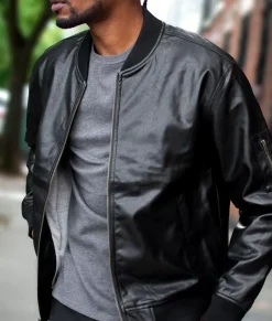 Men Nayked Apparel Shirts>Vegan Leather Recycled Bomber Jacket