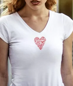 Women Nayked Apparel Tops>Women'S Ridiculously Soft Deep V Graphic Tee | Love Script