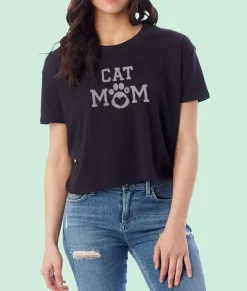 Women Nayked Apparel Tops>Women'S Ridiculously Soft Vintage Crop Graphic Tee | Cat Mom