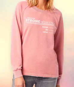 Women Nayked Apparel Hoodies & Sweatshirts>Women'S Soft Burnout French Terry Graphic Pullover | Here'S To Strong Women