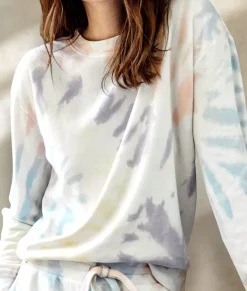 Women Nayked Apparel Athleisure>Women'S Soft Tie Dye Recycled Washed Terry Pullover Sweatshirt